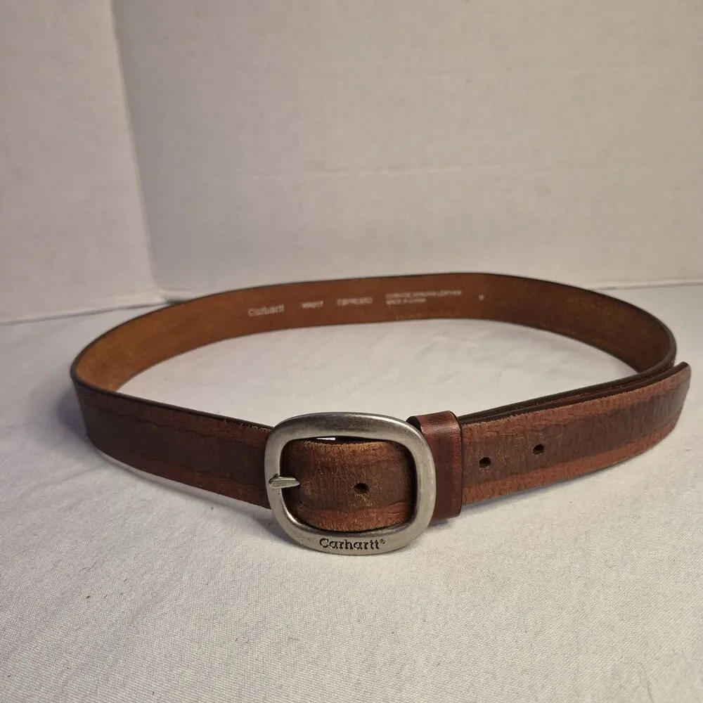 Carhartt Cowhide Leather Belt Size M Espresso WA017 Silver Tone Hardware